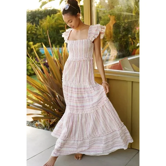 chinese dress ladies Anthropologie Charcoal Pinstripe Strapless Midi Dress
